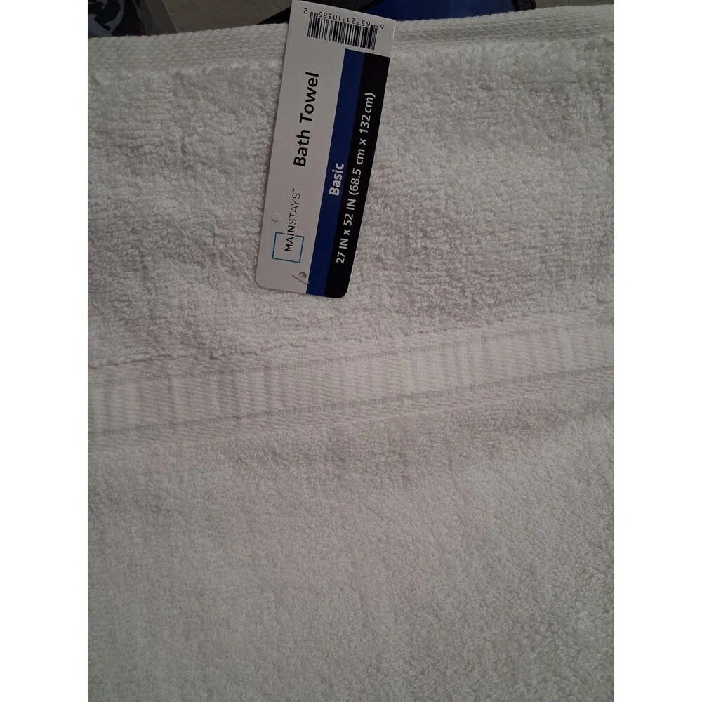 Mainstays Basic Bath Towel White 100% Cotton 27x52  Textured OEKO-TEX